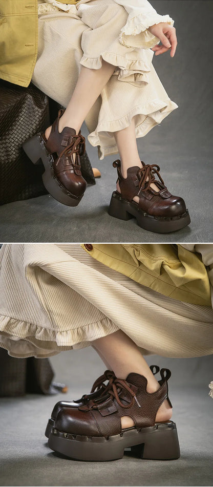 Myjyjz 7cm Cow Genuine Leather Flats Comfy Platform Wedge Fashion Flats Ankle Booties Sandals Luxury Shoes Mary Jane Pumps Women