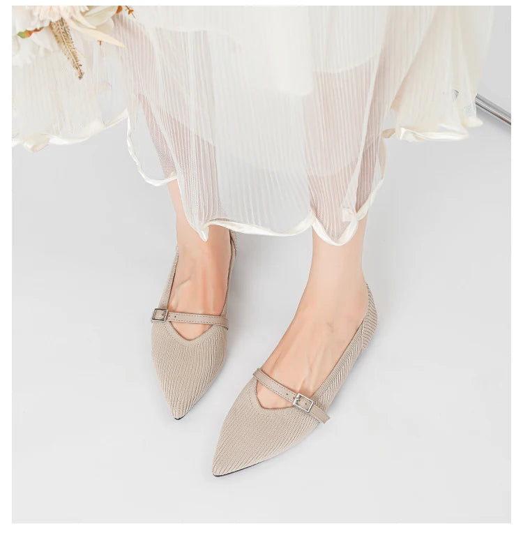 Women's flat shoes with pointed soft knitted sole breathable and comfortable shoes Spring and Autumn 2024 new model