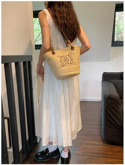 Summer New Vacation Woven Straw Bag, High Quality Seaside Beach Bag for Women, Women's Beach Bags Bucket Bag