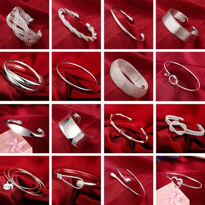 Trendy 925 Sterling Silver Big Bangles Bracelet Cute Charms for Women Lady Fashion Jewelry Adjustment Cuff Wedding Luxury