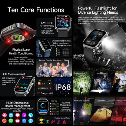 2026 New Health Smart Watch Laser Therapy Reduce Three Highs Blood Oxygen Pressure Uric Acid Blood Lipid ECG Smartwatch For Man