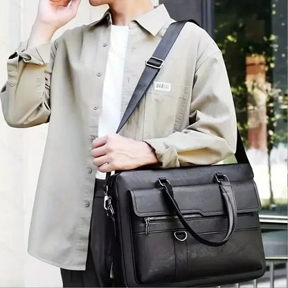 PU Business Briefcase - A Lightweight Cross-body Bag with Ample Capacity, Perfect for Daily Commuting.