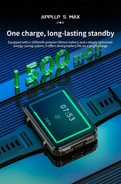 LOKMAT APPLLP 5 MAX  Android Watch Phone Square Big Screen Wifi 4G Calls Smartwatches Dual Camera with Flashlight Gaming Watch