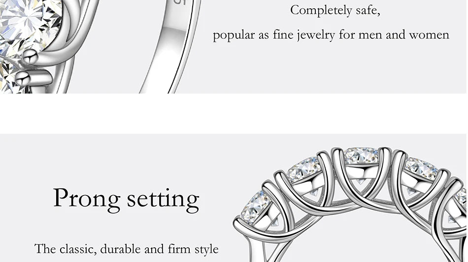 PERFANY 2.5/5CT Moissanite Ring For Women S925 Pure Silver Five Gemstone Ring Luxury Wedding High-end Jewelry