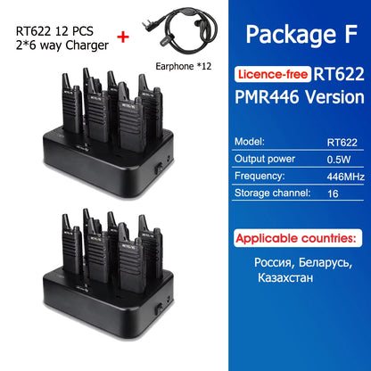 Retevis RT622 Mini Walkie Talkie 12Pcs PMR446 FRS License-free Rechargeable Two-way Radio Walkie-talkies for Hotel Restaurant
