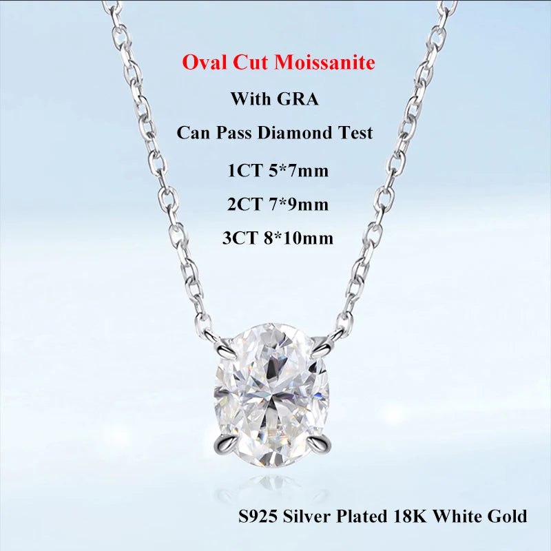 EWYA Solitaire Oval Cut 1-3CT Moissanite Pendant Necklace for Women Real 925 Silver GRA Certified Lab Diamond Neck Chain Gift