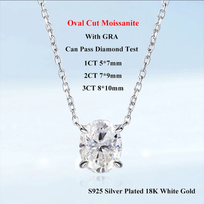EWYA Solitaire Oval Cut 1-3CT Moissanite Pendant Necklace for Women Real 925 Silver GRA Certified Lab Diamond Neck Chain Gift
