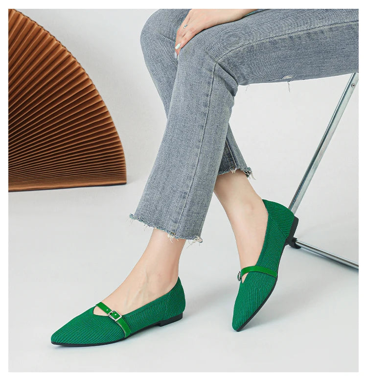 Women's flat shoes with pointed soft knitted sole breathable and comfortable shoes Spring and Autumn 2024 new model