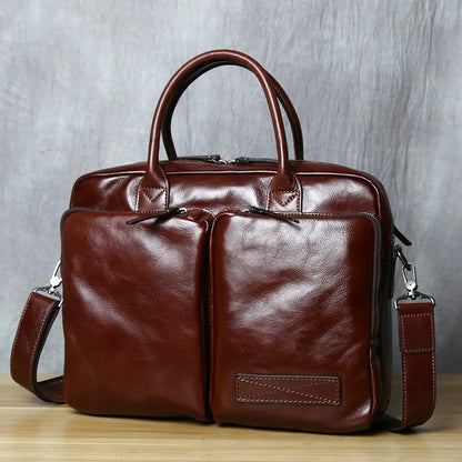 Retro Leather Men's Briefcase Top Layer Leather Handbag Casual Shoulder Messenger Bag Business Laptop Bag Trendy Men's Bag NZPJ