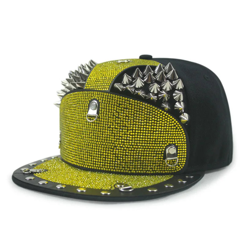 Men Women Cool Metal Rivet Armor Diamond Inlay SunShade Baseball Cap Sport Sunscreen Hip Hop Punk Street Dance Flat Hat A63