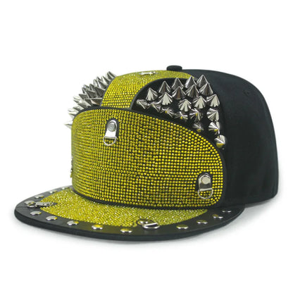 Men Women Cool Metal Rivet Armor Diamond Inlay SunShade Baseball Cap Sport Sunscreen Hip Hop Punk Street Dance Flat Hat A63