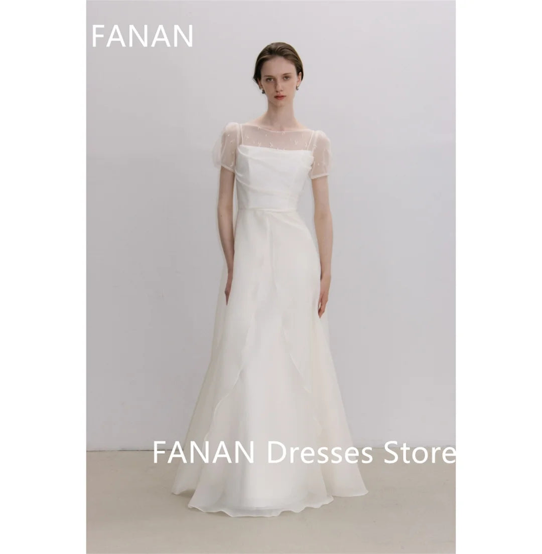 Fanan Korea Boat Neckline Ivory Wedding Dresses  웨딩드레스 Organza Tiered Custom Made Ruched Photoshoot Bride Gowns Plus Size