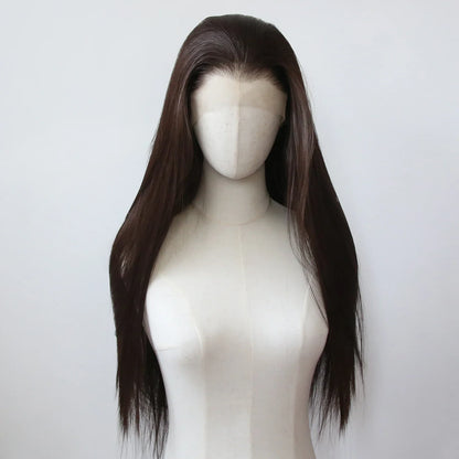 Ashely 13*4 Dark Brown Synthetic Lace Front Wigs Brown Long Straight Lace Front Wig for Women Pre Plucked Natural Hairline