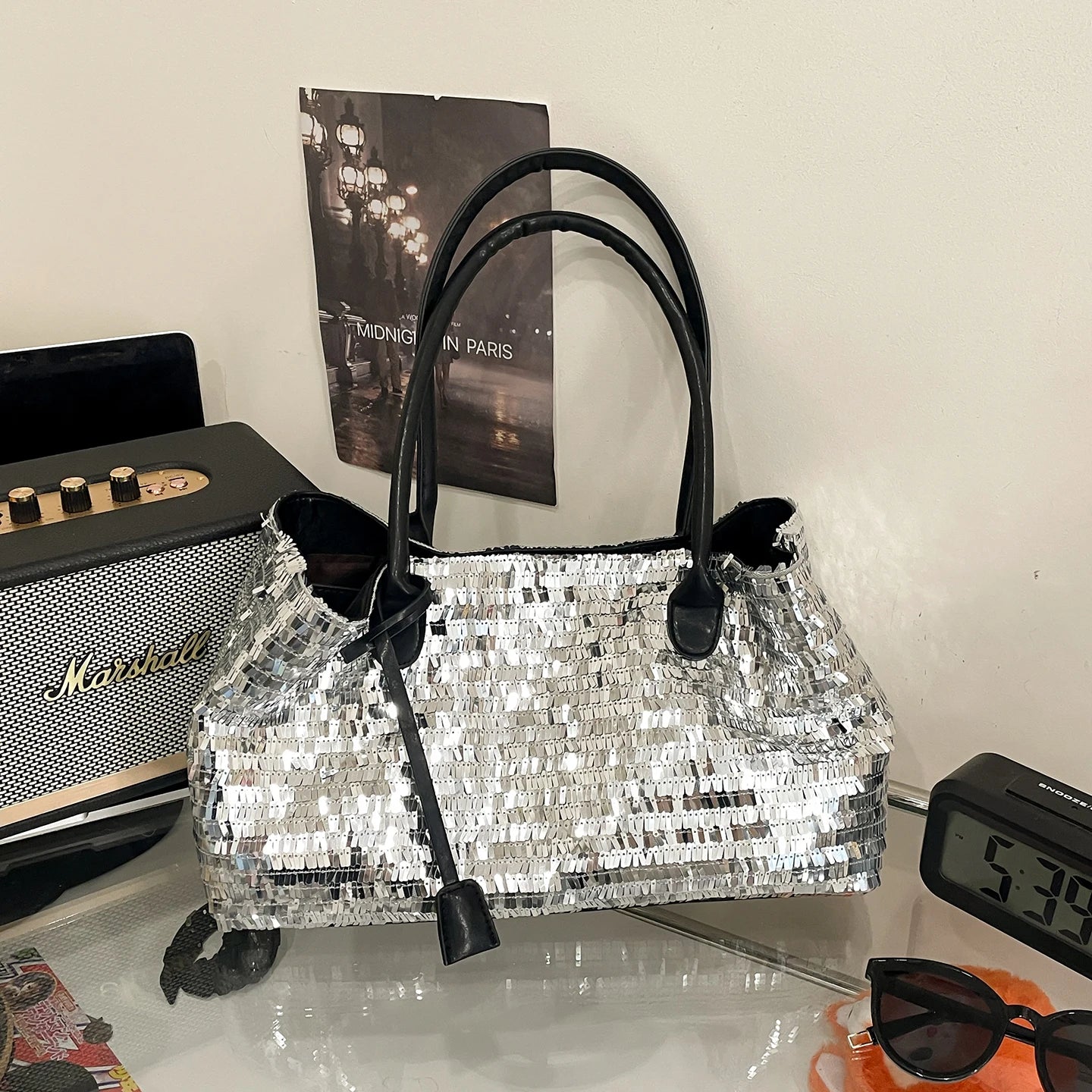 LEFTSIDE Sequins Shoulder Bags for Women 2025 Designer New Trendy Fashion Evening Party Bling Square Bag Handbags and Purses