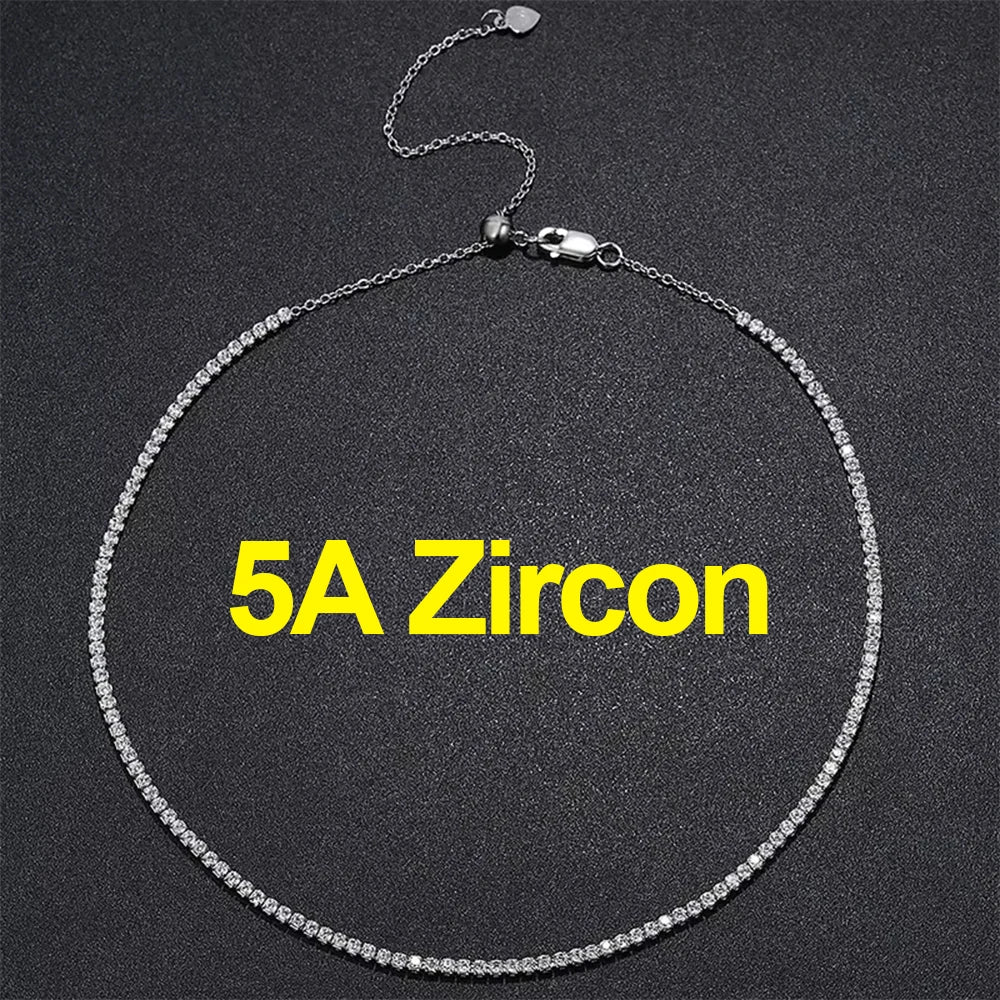 2mm Moissanite Tennis Necklace For Women S925 Silver Plated 18K Gold Sparking Rhinestone Choker Chain Wedding Jewelry Adjustable