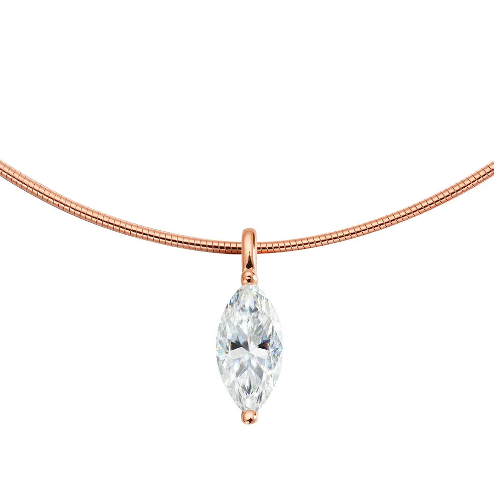 3carat Solitaire Marquise Cut Moissanite Hard Necklace for Women Eye Shape Sparkling Diamond Pendant Neck Chain with Certificate