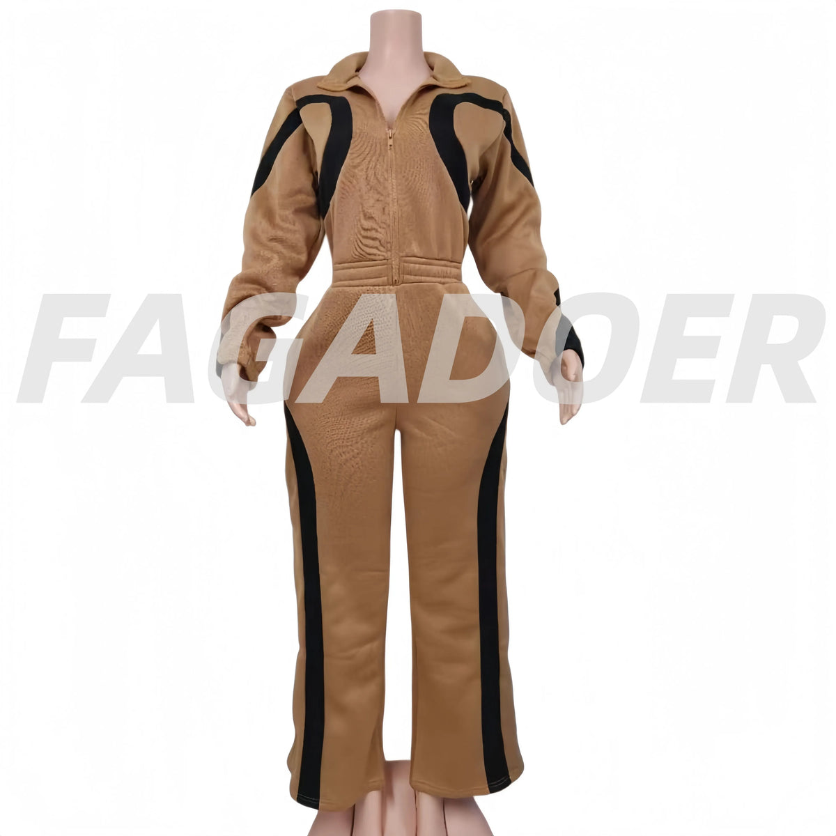 FAGADOER Autumn New Fashion Sports Bodycon Jumpsuits for Women Color Block Zipper Patchwork Rompers Female Streetwear Overalls