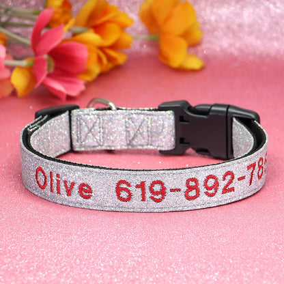 Adjustable Nylon Embroidered Dog Collar Custom ID Name Accessories Pet Collars For Small Medium Large Dogs Pets Supplies Perro
