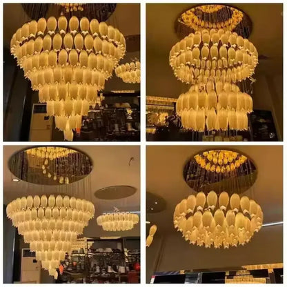 Luxury Crystal Staircase Chandelier for Stairsway Loft Ceramic Flowers Ceiling Chandelier for High Ceiling Villa Hotel Lobby