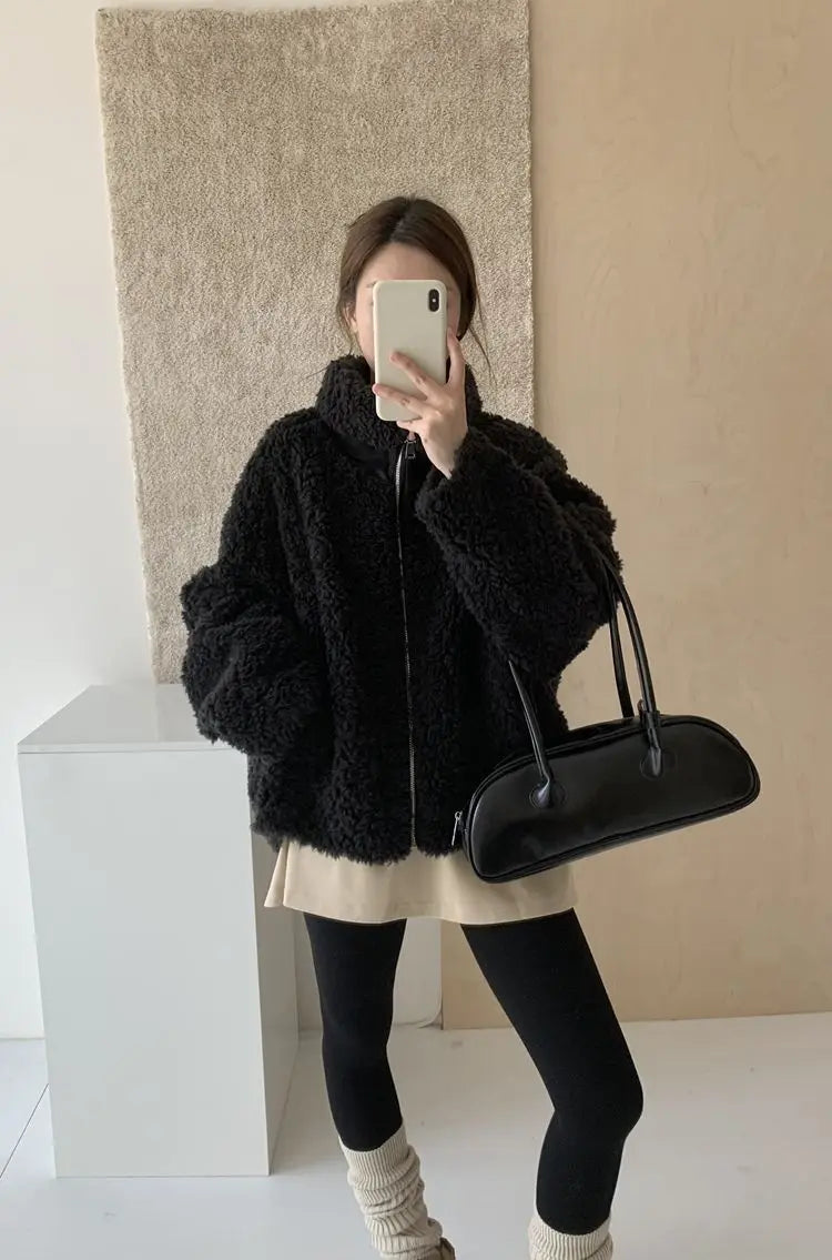 Fake Fleece Coat Women New Autumn Winter Casual Fleece-Lined Thickened Fur-Onepiece Coat Top