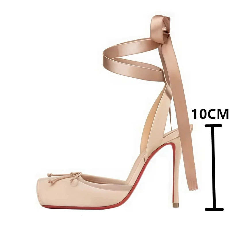 Luxury Design Woman Sandals 2025 Summer High Quality Square Satin High-heeled Female Shoes With Ankle Straps Wedding Flip Flops