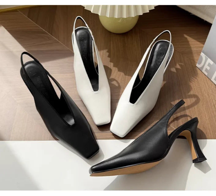 Sandals Luxury Brand Sexy Dress Shoes Elegant Chunky High Heeeled Pumps Sexy Pointed Toe Evening Shoes Women Shoes V Cut Shoes