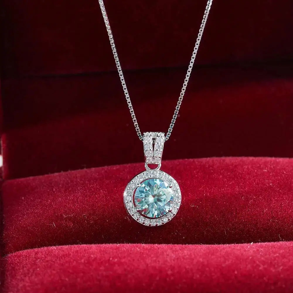 S925 Sterling Silver Moissanite Necklace 1 Carat Round Shape colorful lab-created diamond jewelry For Women