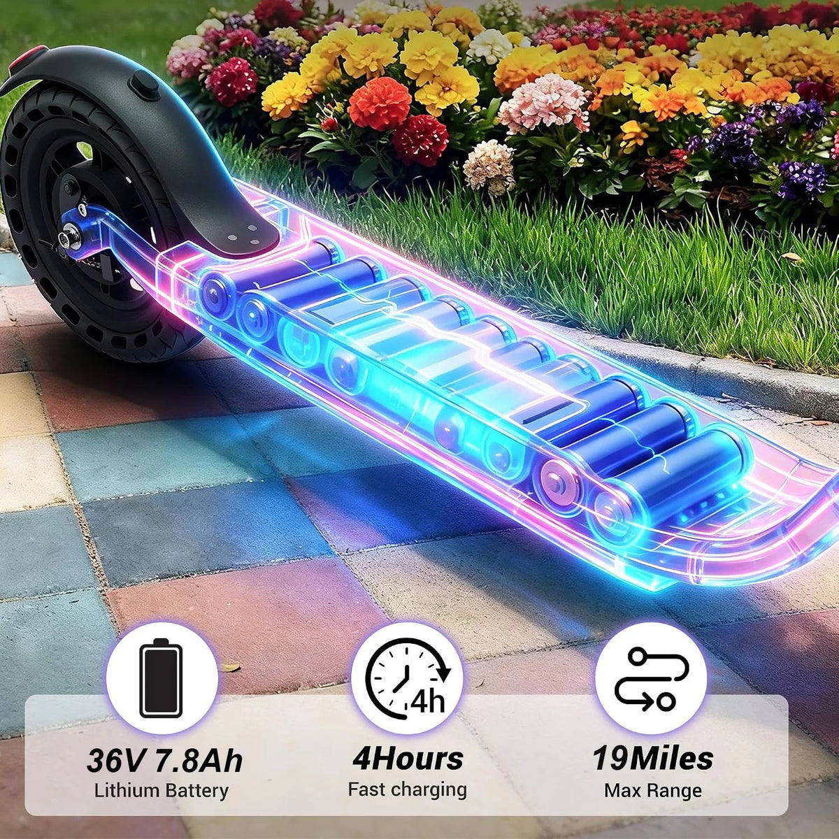 8.5''Solid Electric Scooter, 350W Powerful Motor & 19MPH Top Speed, 21 Miles Range, Folding E Scooter with Front Suspension for Teens and Adults