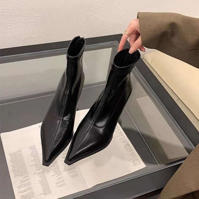 2025 New Women's Ankle Boots Sexy Pointed Toe Woman Short Boots Fashion Causal Ladies Thin High Heel Boots Solid Color Stiletto