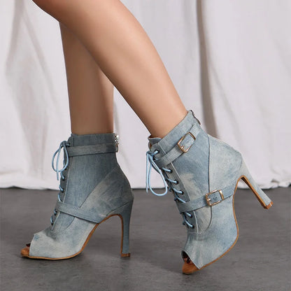 SWDZM New Ladies Dance Shoes Ballroom Dance Boots Denim Jazz Dance Shoes Girls Sexy Pole Dance Ballroom Dance Cowboy Boots