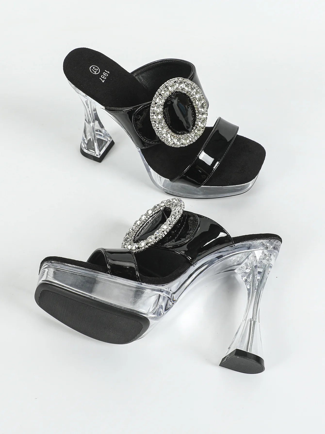 2025 New Women's Slippers Designer Luxury Rhinestone Square Toe Platform Sandals Summer 12CM Shoes For Ladies Clear High Heels