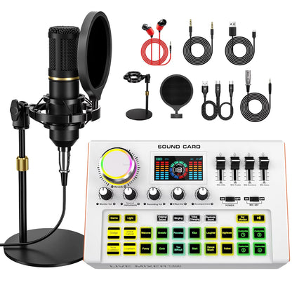 Tenlamp Y300-BM800 Podcast Equipment Bundle Kit for 4 People, Live Sound Card Audio Mixer with 3.5mm Condenser Mic for PC Phone, Professional Studio Setup for Live Streaming Gaming Karaoke Vlog
