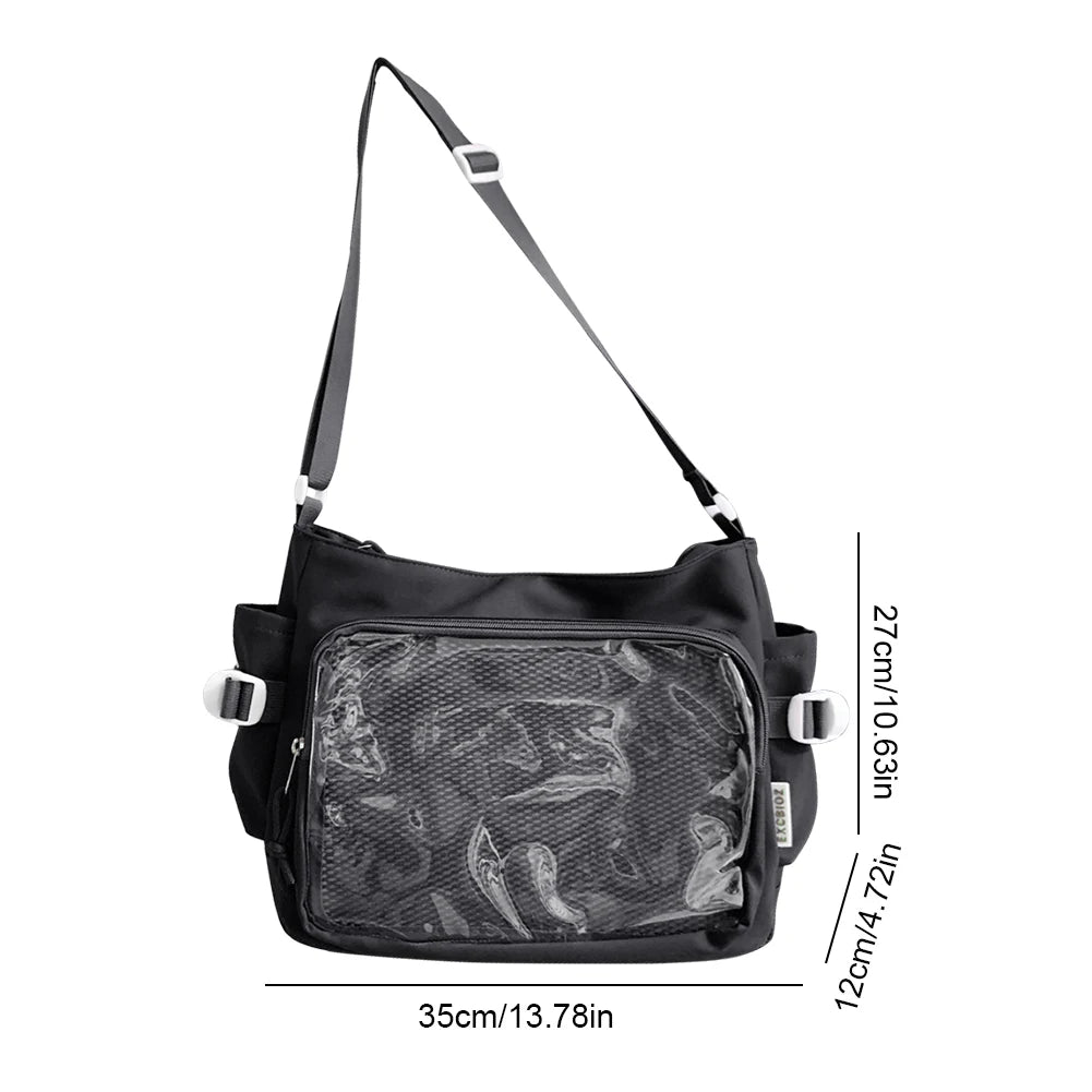 Japanese High School Girls Crossbody Bags Transparent Square Ita Bags Handbags Black Messenger Bag Ladies Sweet Lolita