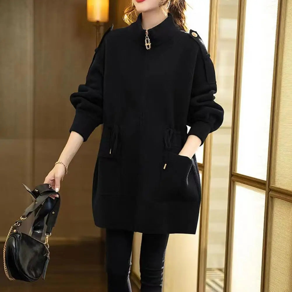 Women Coat Stylish Women's Winter Coat with Stand Collar Thick Long Sleeves Big Pockets Fashionable for Cold for Outdoor
