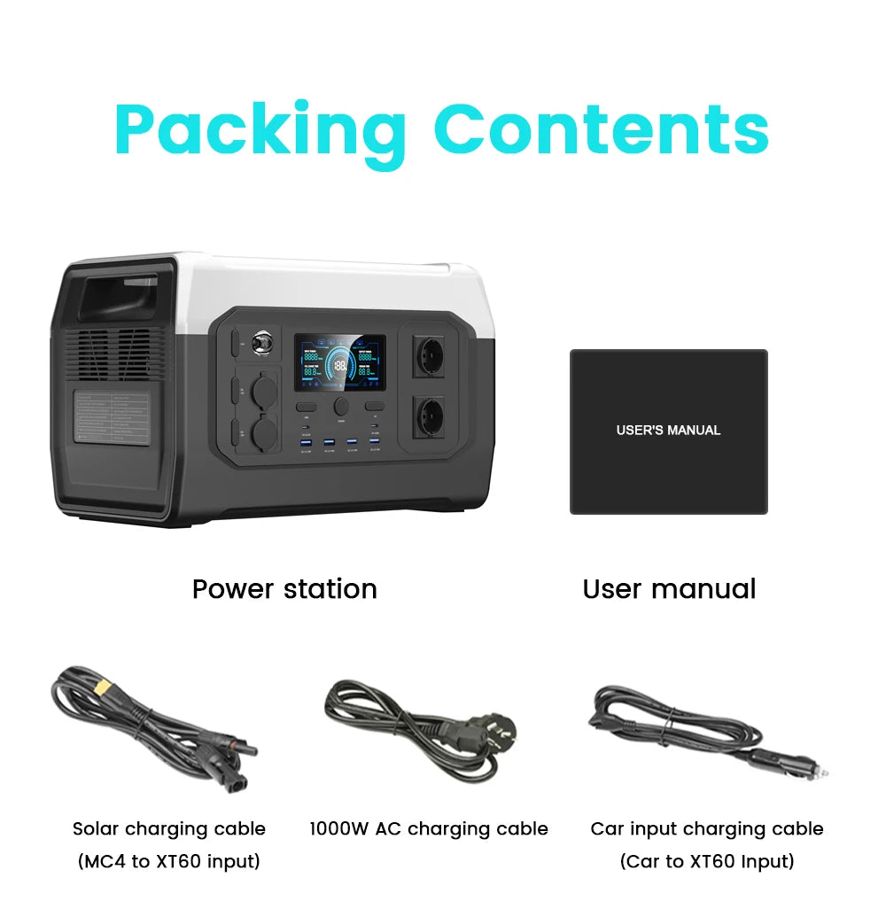 CTOLITY XP1000 1800W Portable Power Station 1024Wh Lifepo4 Apartment Charging Station Pure Sinve Wave Camping Solar Generator
