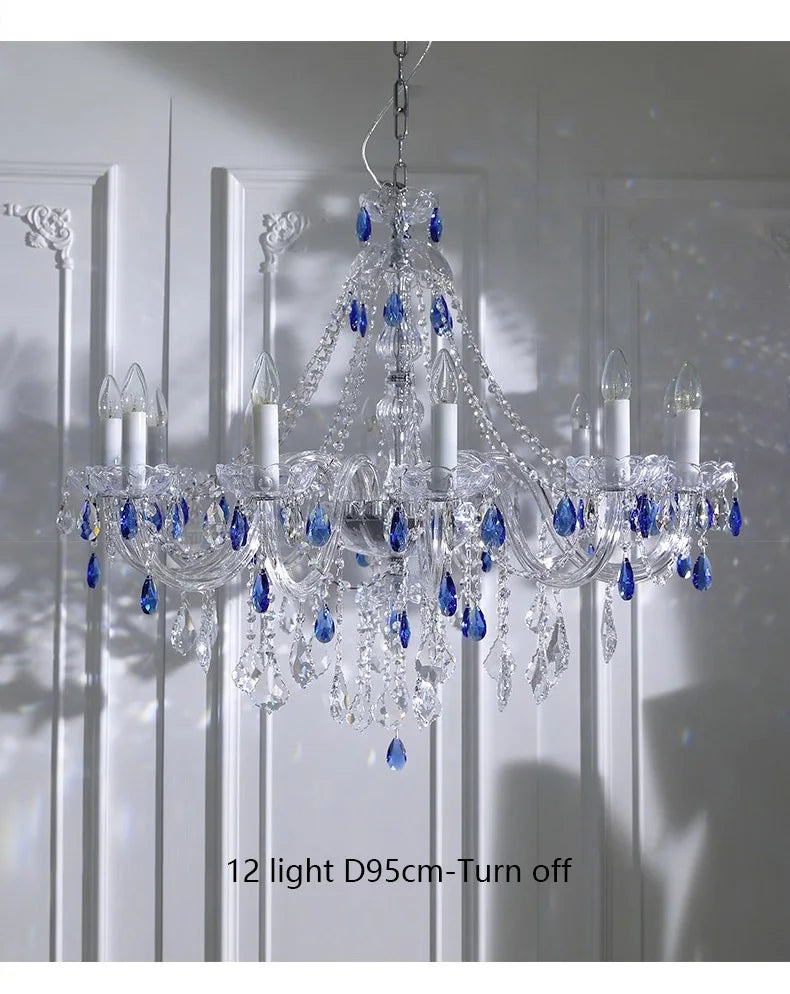 French Blue Romantic Crysatl Chandeliers Light Luxury Glass Living Room Art Decor Candle Pendant Lights Lighting Bedroom Lamps