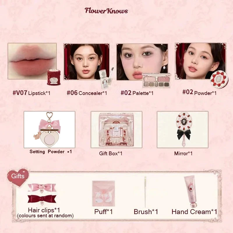 Flower Knows Strawberry Cupid Box Collection Make Up Sets Cosmetics Full Set Palette Pressed Powder Blush Lipstick Gift Box