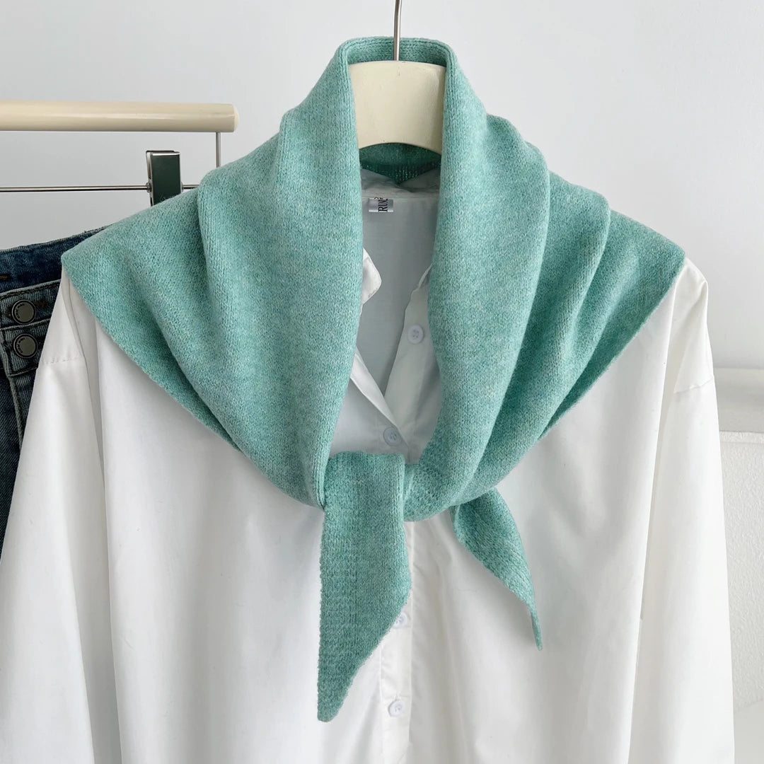 Versatile Knitted Triangle Shawl Solid Winter Scarf Headscarf Women Warm Neck Wrap Casual Layering Scarves for Daily Street Wear