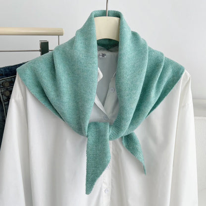Versatile Knitted Triangle Shawl Solid Winter Scarf Headscarf Women Warm Neck Wrap Casual Layering Scarves for Daily Street Wear