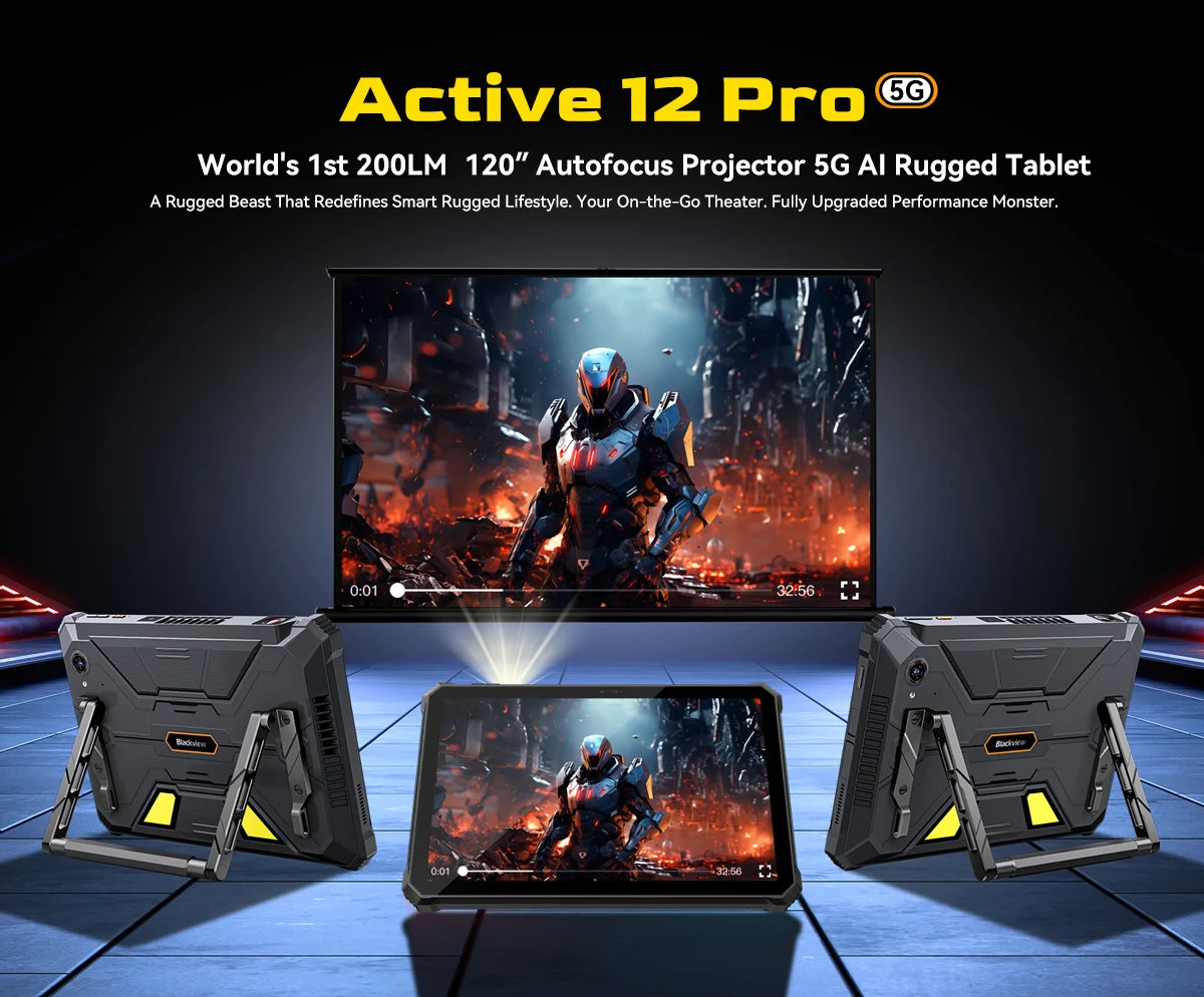 World Premiere Blackview Active 12 Pro Rugged Projector Tablet 11'' Pad Android 15 16GB 1TB 30000mAh Dimensity 7300 Tablet Phone