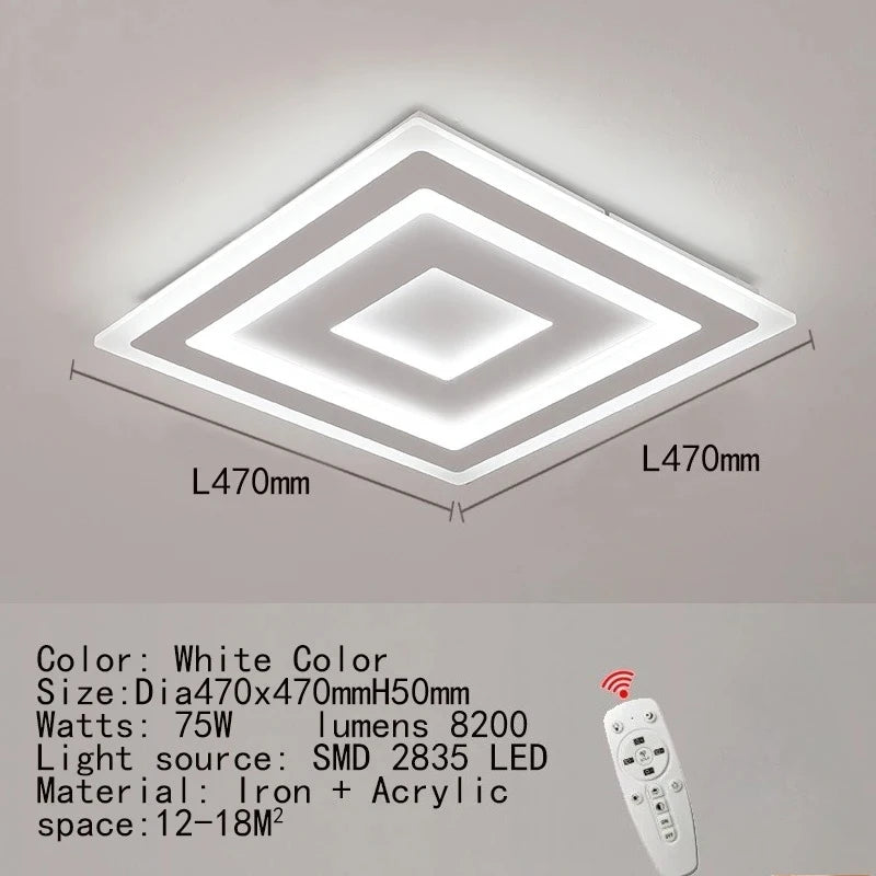 Slim LED Ceiling Light Dimmable Chandelier Ceiling Lamps Sleek White Lamp for Living Room Bedroom, Flush Mount Lighting Lights