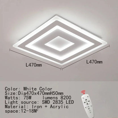 Slim LED Ceiling Light Dimmable Chandelier Ceiling Lamps Sleek White Lamp for Living Room Bedroom, Flush Mount Lighting Lights