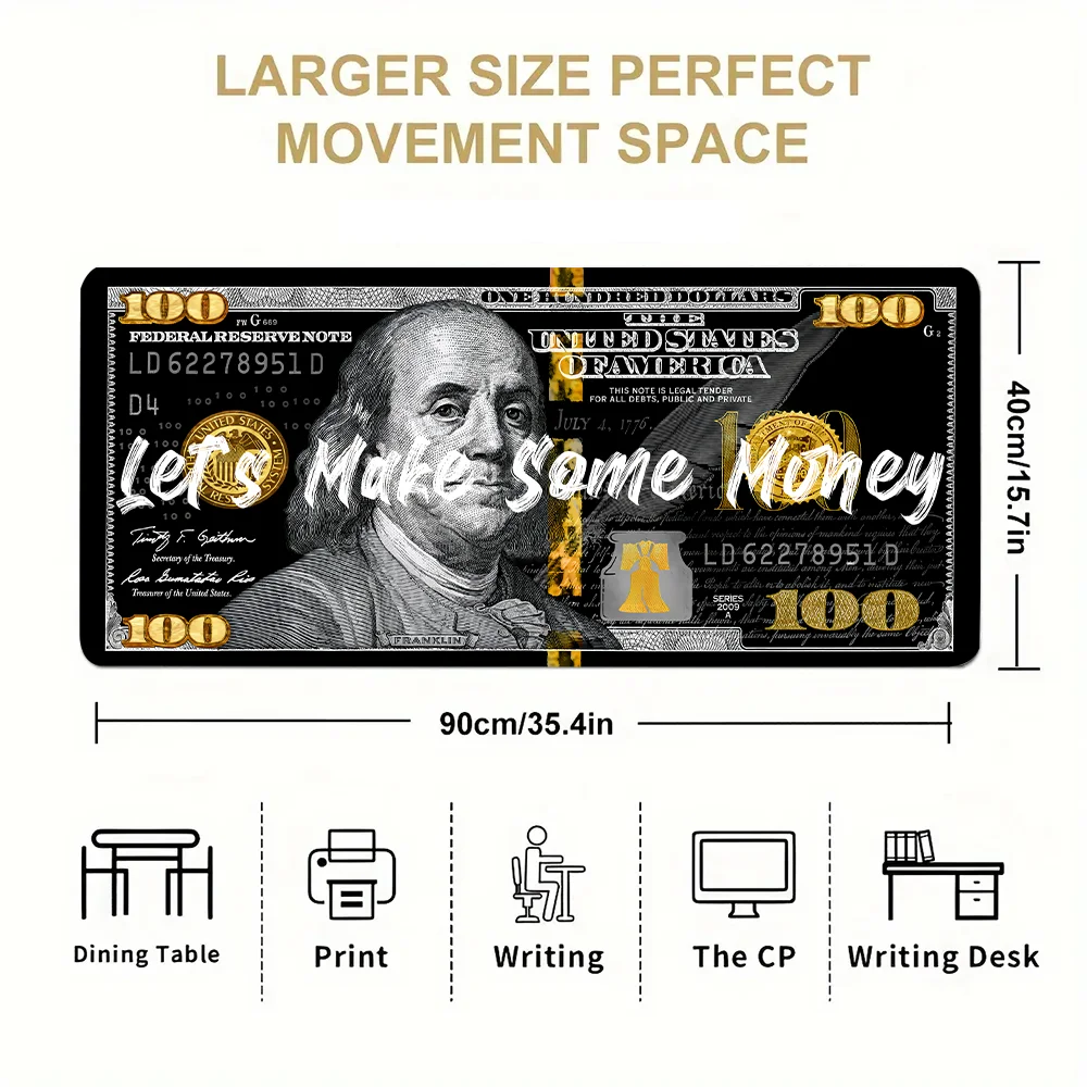 Large Mouse Pad Money Pattern Desk Pad Funny Design Art Mousepad With Non-Slip Rubber Base Stitched Edge Deskpad for Work 30x60