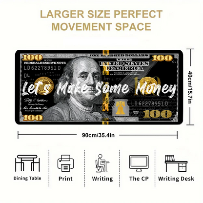 Large Mouse Pad Money Pattern Desk Pad Funny Design Art Mousepad With Non-Slip Rubber Base Stitched Edge Deskpad for Work 30x60