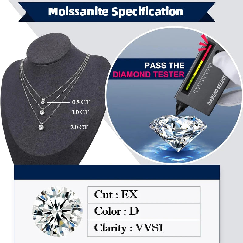 BAMOER 1CT Bezel Moissanite Pendant Necklace D color VVS1 Lab Diamond for Women 925 Sterling Silver Wedding Minimalist Jewelry