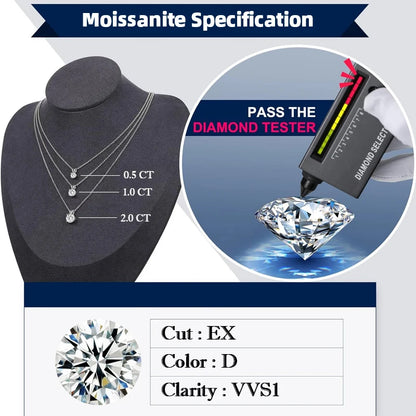 BAMOER 1CT Bezel Moissanite Pendant Necklace D color VVS1 Lab Diamond for Women 925 Sterling Silver Wedding Minimalist Jewelry