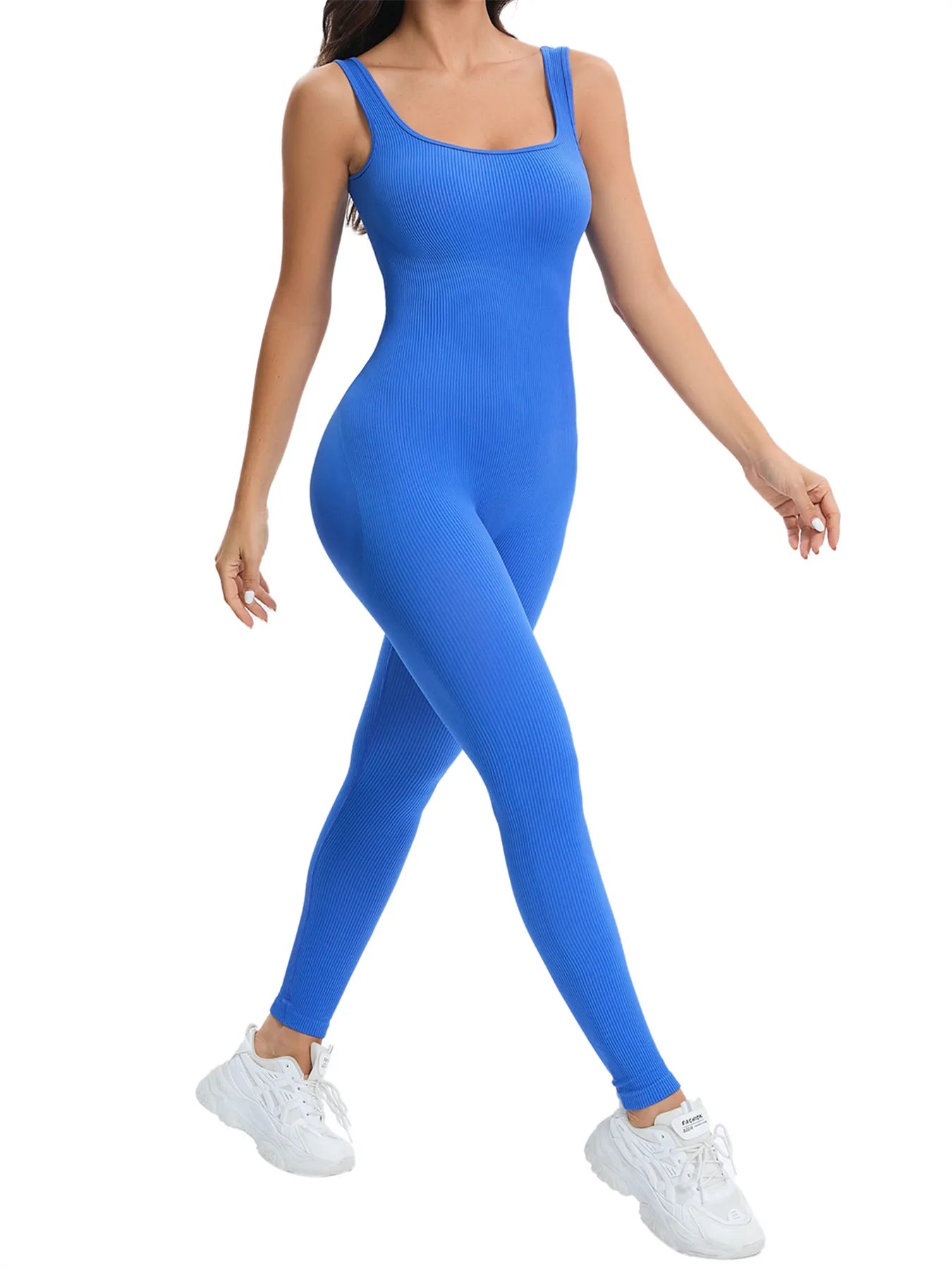Women Workout Seamless Jumpsuit Yoga Ribbed Bodycon One Piece Tank Top Leggings Romper