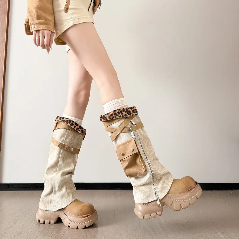 Women Boots Suede Fashion Heeled Boots Women’s Winter Boots Leopard Designer Shoes 2026 Gothic Gladiator Snow Botas
