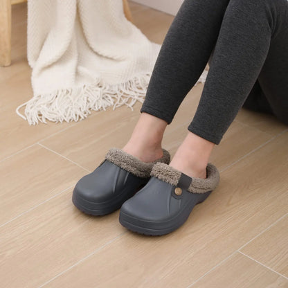 Shevalues Fuzzy Men Clogs Slippers Winter Fur Men Slippers Waterproof Garden Shoes Men Warm House Shoes Anti-slip Fur Slippers