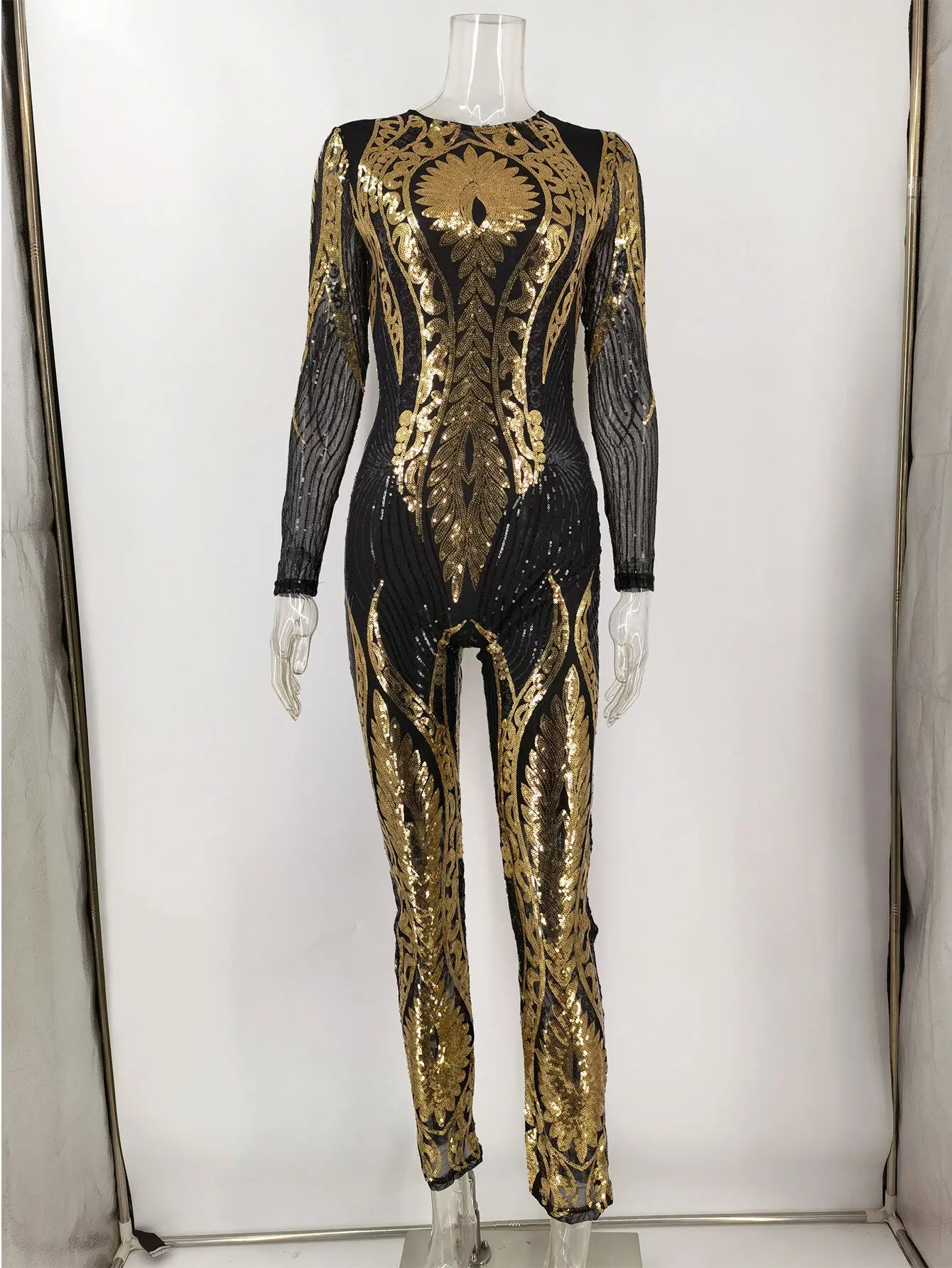 Sexy Long sleeve Sequin bodycon jumpsuit women body bodysuit one piece birthday party nightclub outfits womens jumpsuits overall